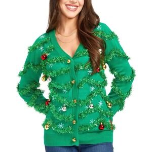 TIPSY ELVES GAUDY GARLAND CARDIGAN CHRISTMAS SWEATER ‎ Women's Size Small  NEW!!